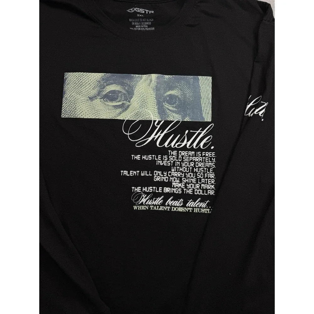 GSTR Hustle Benjamin Franklin Graphic Long Sleeve T Shirt Black 2XL Streetwear
